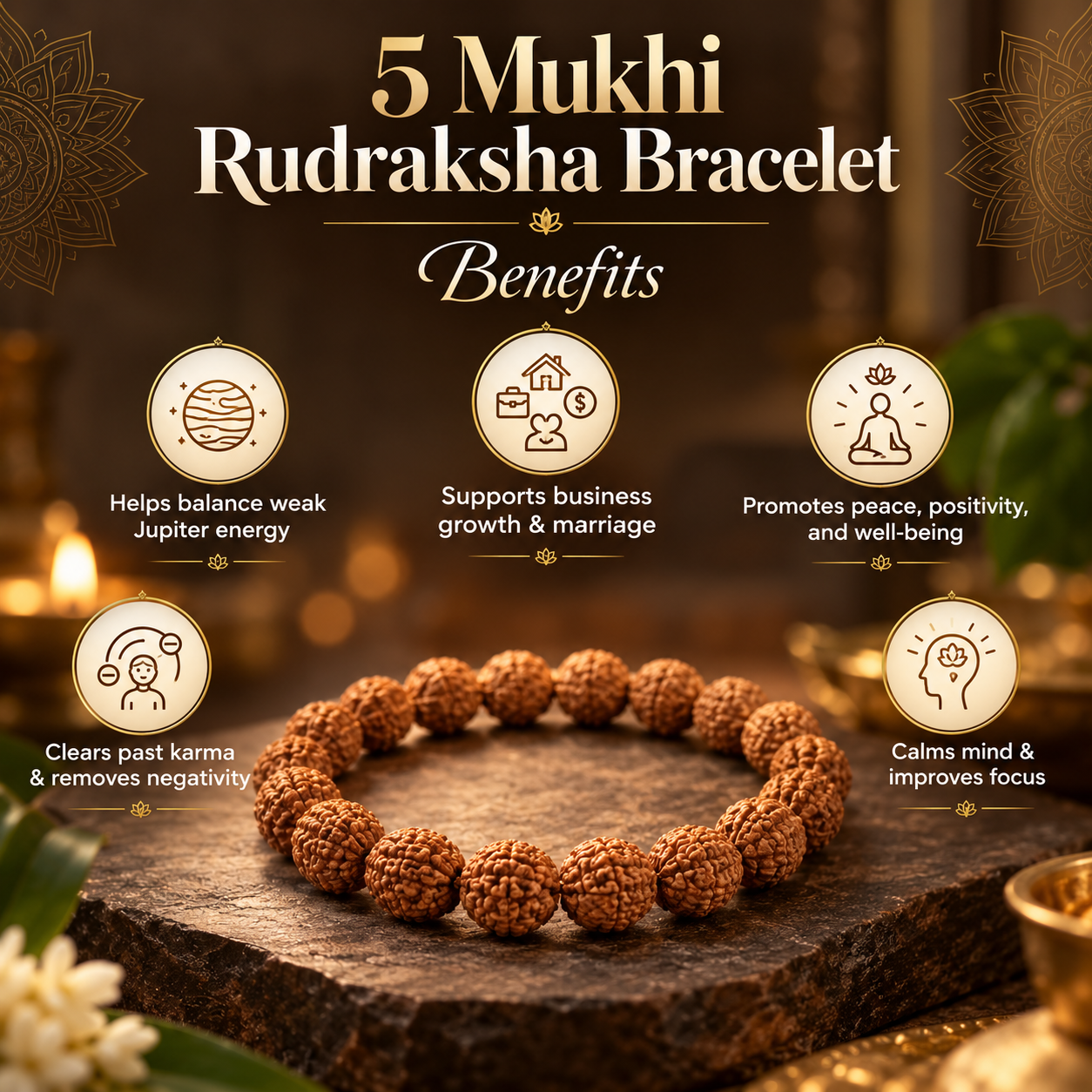 5 Mukhi Rudraksha Bracelet - Image 2